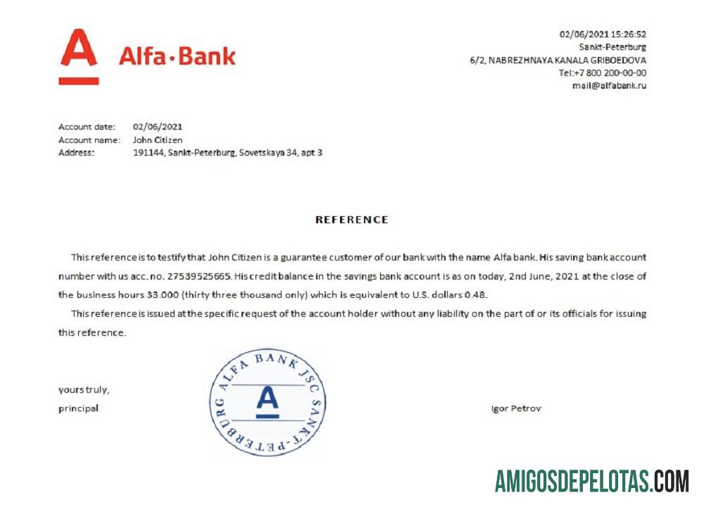Referência do Alfa Bank da Rússia modelo